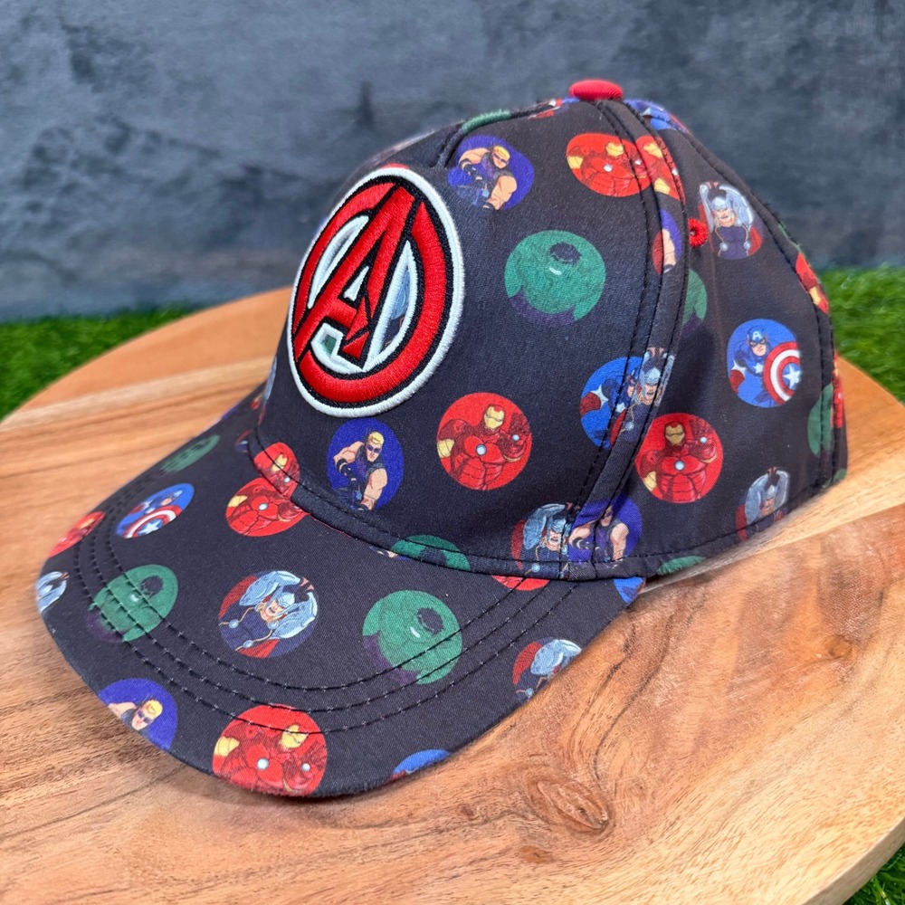 Marvel Avengers Kids‎ Snapback Hat Black Red All Over Print Logo Cap L/XL 8-14Y